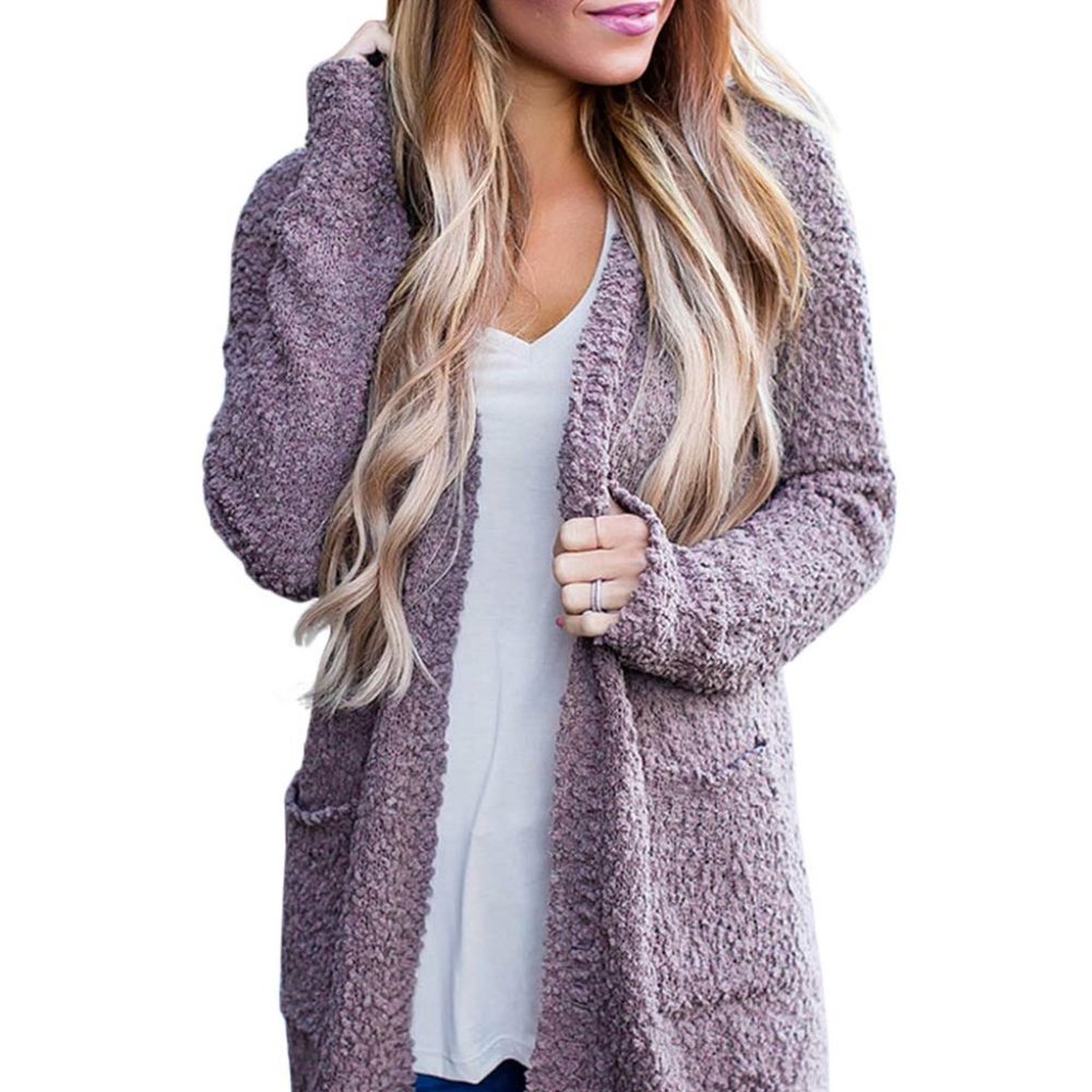 Cozy Open-Front Bouclé Cardigan - Mauve - Picture 2 of 9